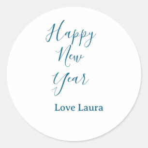 Happy new year add name love blue simple minimal h classic round sticker