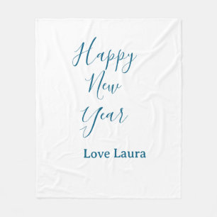 Happy new year add name love blue simple minimal h fleece blanket