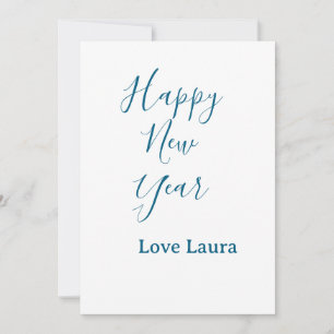 Happy new year add name love blue simple minimal h holiday card