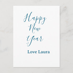 Happy new year add name love blue simple minimal h holiday postcard