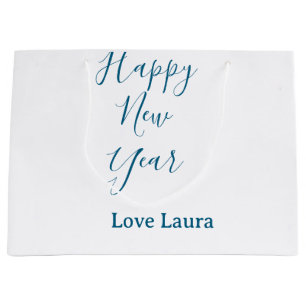 Happy new year add name love blue simple minimal h large gift bag