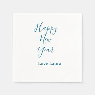 Happy new year add name love blue simple minimal h napkin