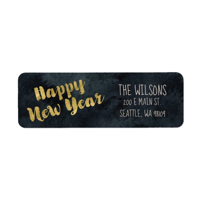 Happy New Year Address Labels - Black & Gold (Front)