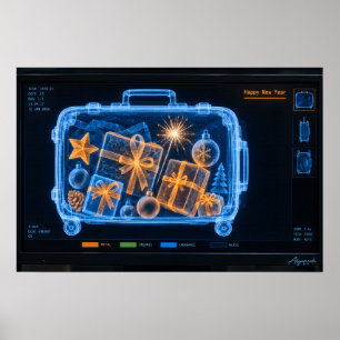 Happy New Year Airport X-Ray Suitcase Poster