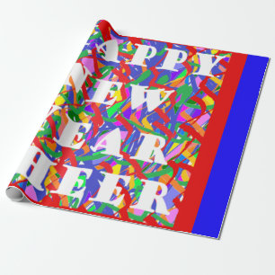Happy New Year And Cheer Greetings Mosaic Patterns Wrapping Paper