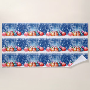 Happy New Year and Merry Christmas baubles Beach Towel