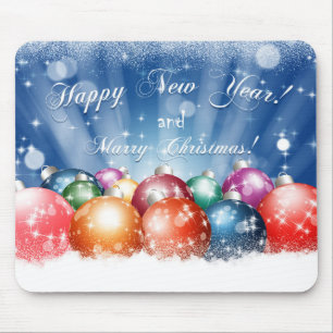 Happy New Year and Merry Christmas baubles Mouse Mat