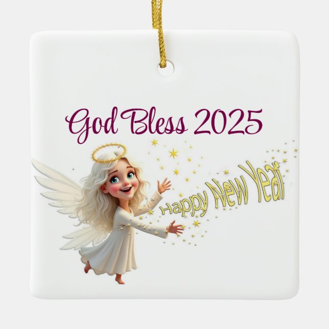 Happy New Year Angel Ornament (Front)