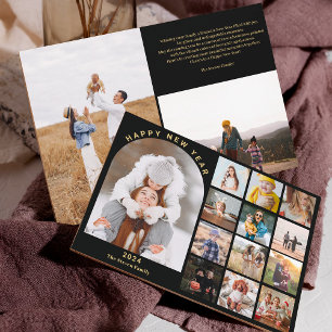 Happy New Year arch year in review 15 photos gold Holiday Card