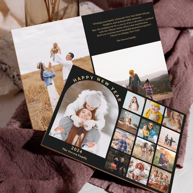 Happy New Year arch year in review 15 photos gold Holiday Card (Happy New Year arch year in review 15 photos gold Holiday Card)