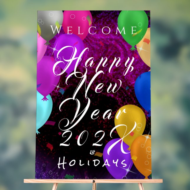 Happy New Year Balloon Acrylic Sign (Neutral)