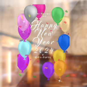 Happy New Year Balloon Banner Window Cling