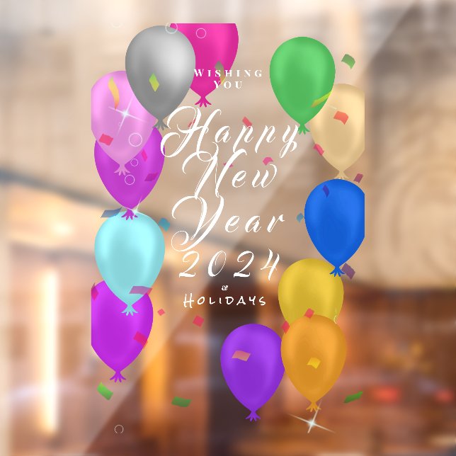 Happy New Year Balloon Banner Window Cling (Sheet 2)