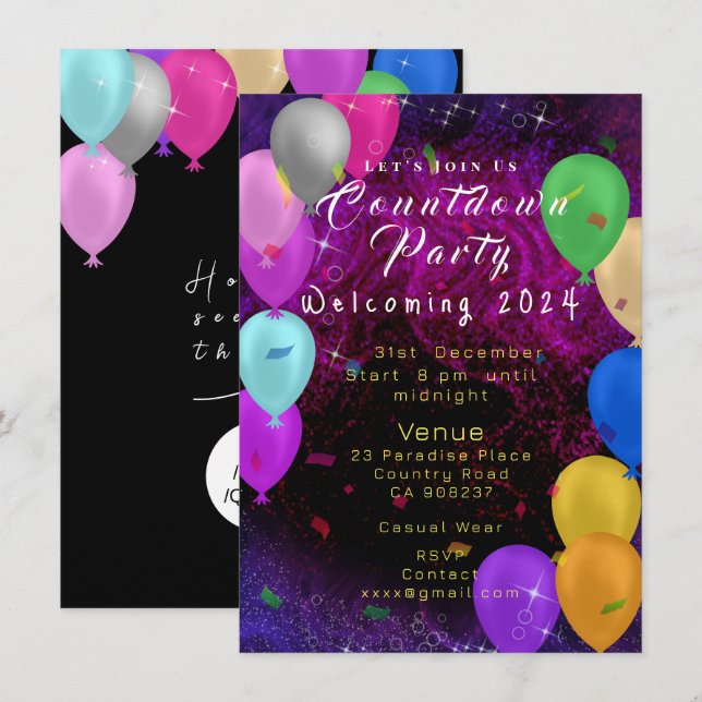 Happy New Year Balloon Corporate Invitation (Front/Back)