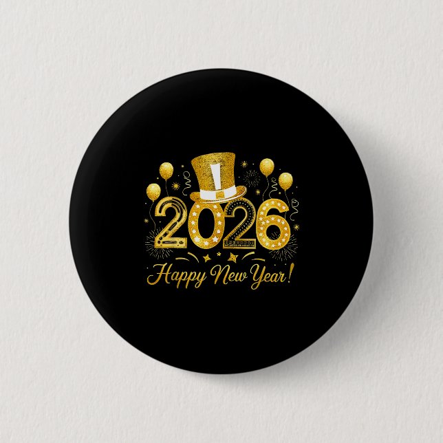 Happy New Year Balloons Party 2026 Together Family 6 Cm Round Badge (Front)