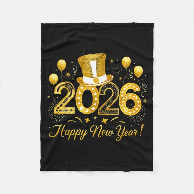 Happy New Year Balloons Party 2026 Together Family Fleece Blanket (Front)