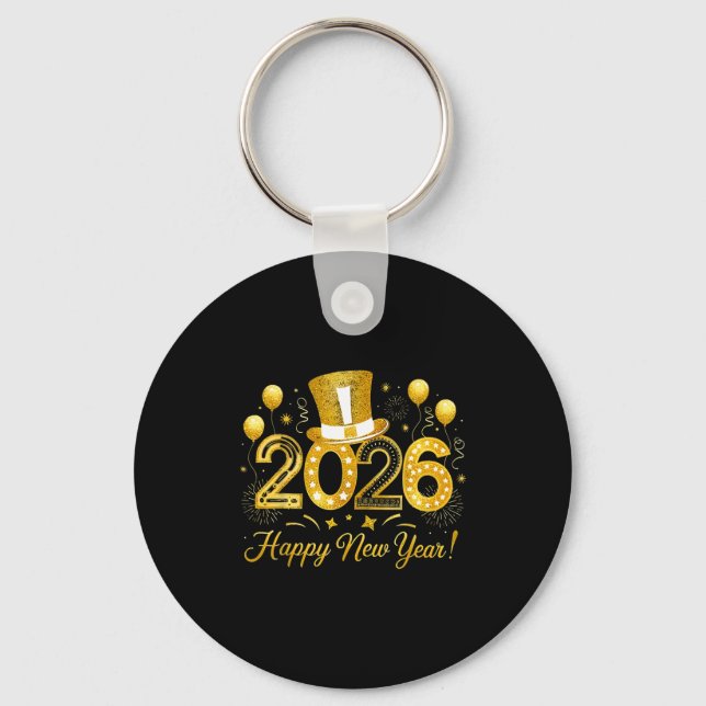 Happy New Year Balloons Party 2026 Together Family Key Ring (Front)