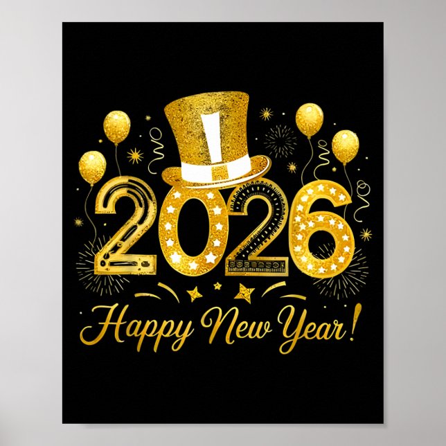 Happy New Year Balloons Party 2026 Together Family Poster (Front)