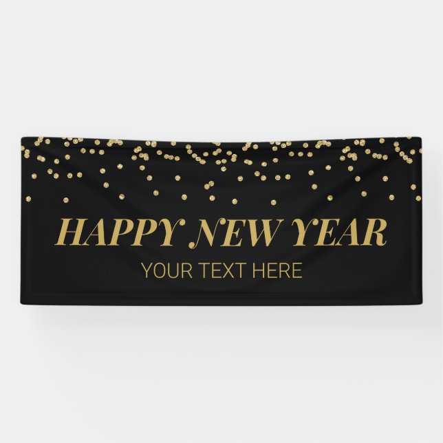 Happy New Year banner gold and black (Horizontal)