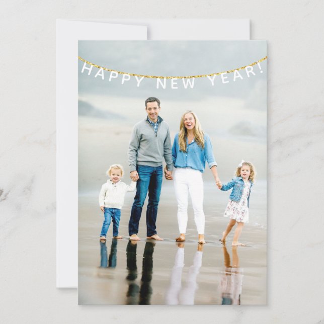 Happy New Year Banner Photo Flat Holiday Card (Front)