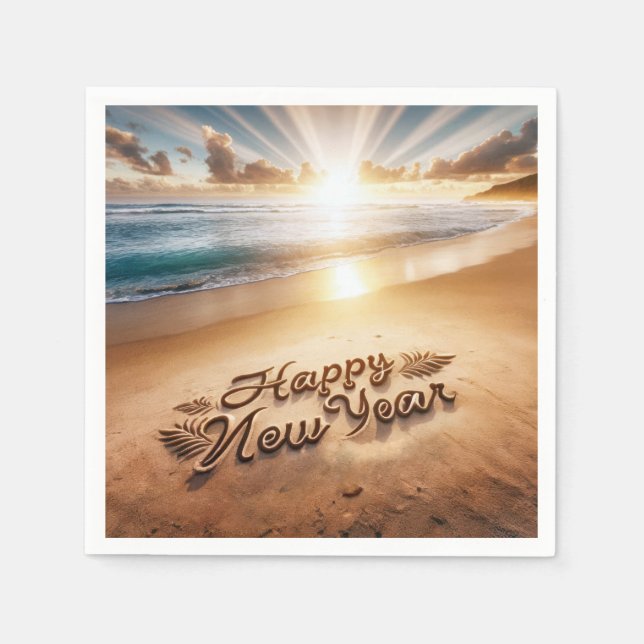 Happy New Year Beach Sunrise Napkin (Front)
