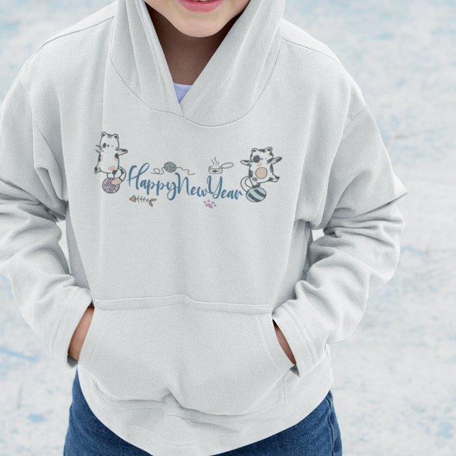 Happy New Year Between Kittens Balanced On A Yarn  (Happy New Year Between Kittens Balanced On A Yarn Hoodie)