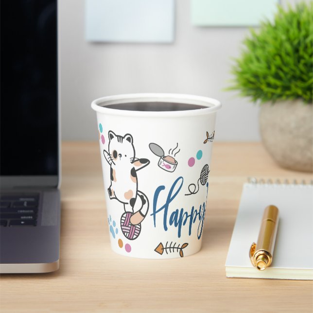 Happy New Year Between Kittens Balanced On A Yarn  Paper Cups (Insitu)