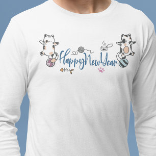 Happy New Year Between Kittens Balanced On A Yarn  T-Shirt