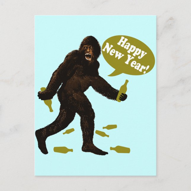 Happy New Year Bigfoot Holiday Postcard (Front)