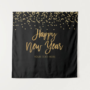 Happy New Year black and gold Backdrop banner Tapestry