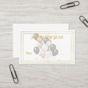Happy New Year Black and Gold Balloons Gift Card