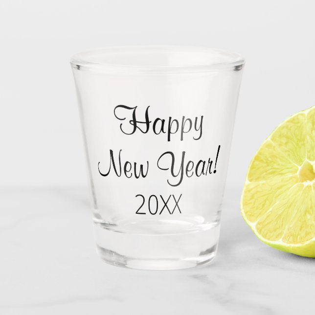 Happy New Year black font Shot Glass (Front)