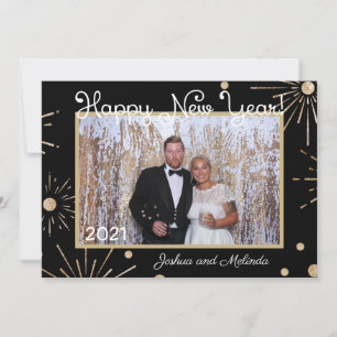 Happy New Year Black Gold Add Your Own Photo Holiday Card