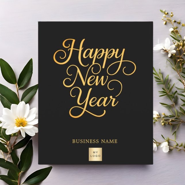 Happy New Year black gold business logo card (Creator Uploaded)