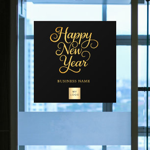 Happy New Year black gold business logo Window Cling