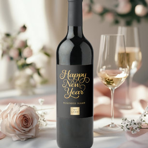 Happy New Year black gold business logo Wine Label