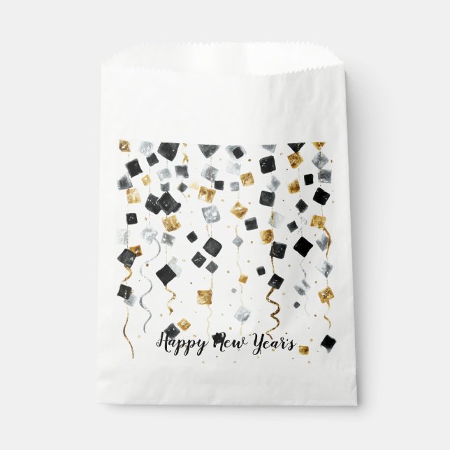Happy New Year Black Gold Confetti Favour Bags (Front)