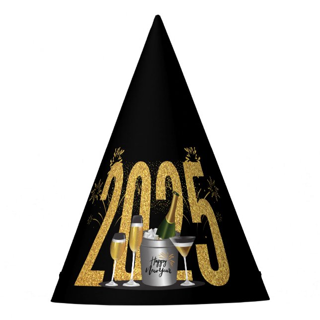 Happy New Year - Black Gold Party Hat (Front)