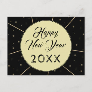 Happy New Year Black Script Star pattern Holiday Postcard