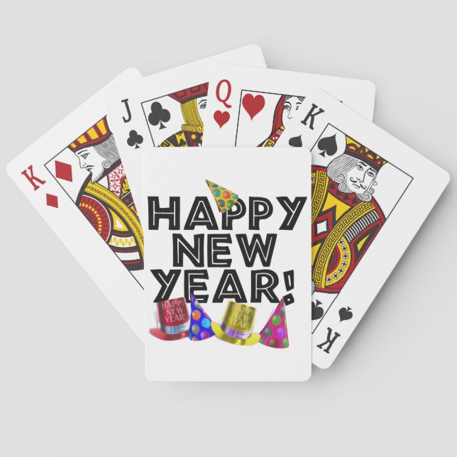 Happy New Year - Black Text with Party Hats Playing Cards (Back)