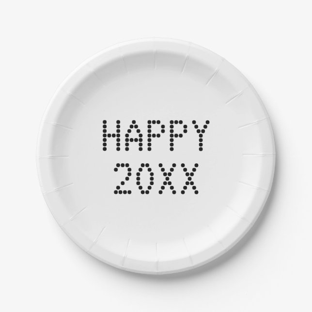 Happy New Year black white custom number modern Paper Plate (Front)
