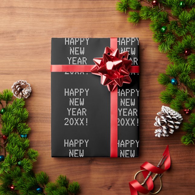 Happy New Year black white custom text modern  Wrapping Paper (Holiday Gift)