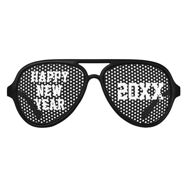 Happy New Year Black White Custom Year Aviator Sunglasses (Front)