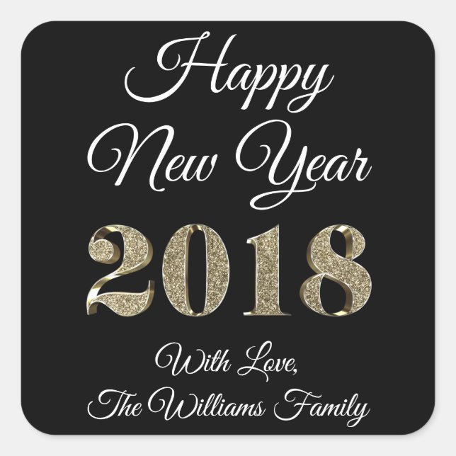 Happy New Year Black White Gold Typography Sticker (Front)
