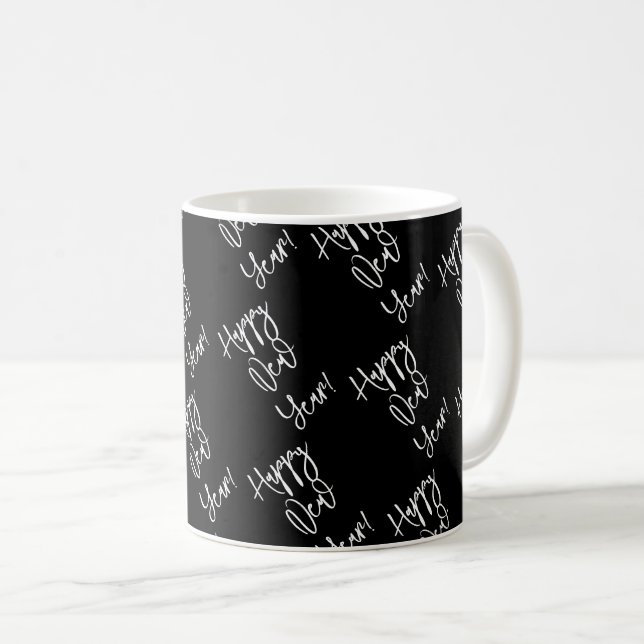 Happy New Year! Black White Modern Typography Coffee Mug (Front Right)