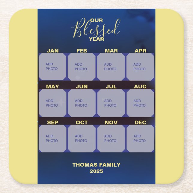 Happy New Year Blessed Year Photo Holiday  Square Paper Coaster (Front)