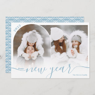 Happy New Year blue 2 photo arch overlay collage Holiday Card