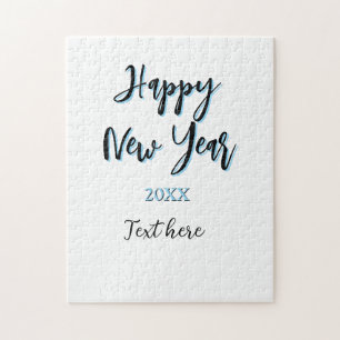 Happy new year blue black bold simple year stylish jigsaw puzzle