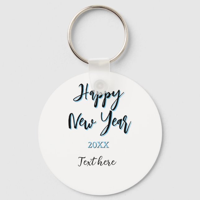 Happy new year blue black bold simple year stylish key ring (Front)