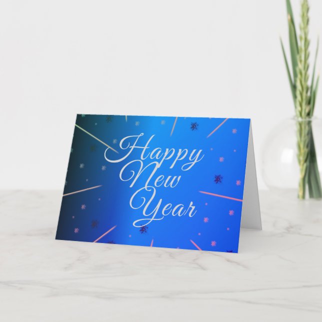 Happy New Year Blue Modern Script Holiday Card (Front)